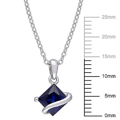Stella Grace Sterling Silver Square-Cut Lab-Created Blue Sapphire Pendant Necklace