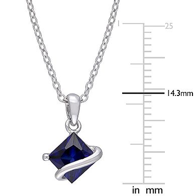 Stella Grace Sterling Silver Square-Cut Lab-Created Blue Sapphire Pendant Necklace