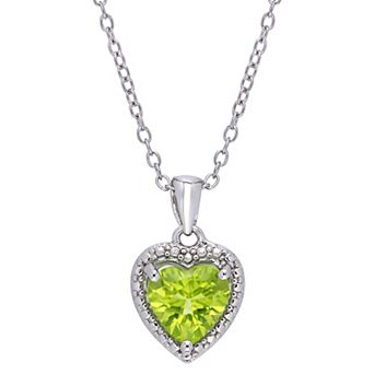 Stella Grace Sterling Silver Peridot Heart Halo Pendant Necklace