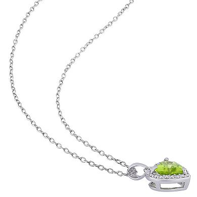 Stella Grace Sterling Silver Peridot Heart Halo Pendant Necklace