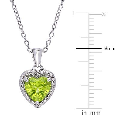 Stella Grace Sterling Silver Peridot Heart Halo Pendant Necklace
