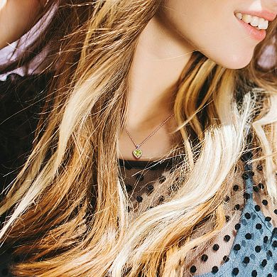 Stella Grace Sterling Silver Peridot Heart Halo Pendant Necklace