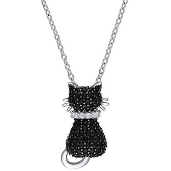 Stella Grace Sterling Silver Black Spinel & Lab-Created White Sapphire Kitty Cat Pendant Necklace
