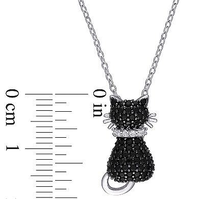 Stella Grace Sterling Silver Black Spinel & Lab-Created White Sapphire Kitty Cat Pendant Necklace
