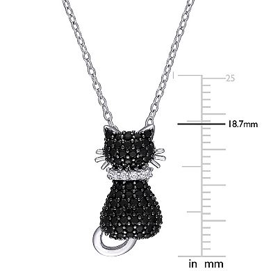 Stella Grace Sterling Silver Black Spinel & Lab-Created White Sapphire Kitty Cat Pendant Necklace