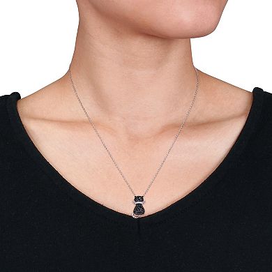 Stella Grace Sterling Silver Black Spinel & Lab-Created White Sapphire Kitty Cat Pendant Necklace