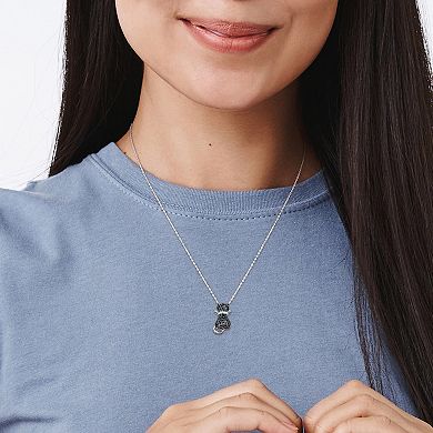 Stella Grace Sterling Silver Black Spinel & Lab-Created White Sapphire Kitty Cat Pendant Necklace