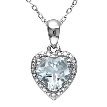 Stella Grace Sterling Silver Aquamarine Heart Halo Pendant Necklace
