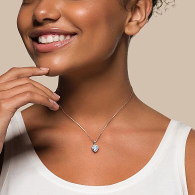 Stella Grace Sterling Silver Aquamarine Heart Halo Pendant Necklace