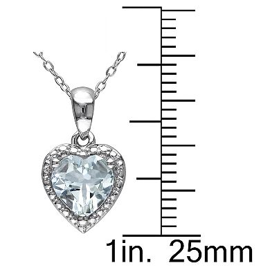 Stella Grace Sterling Silver Aquamarine Heart Halo Pendant Necklace