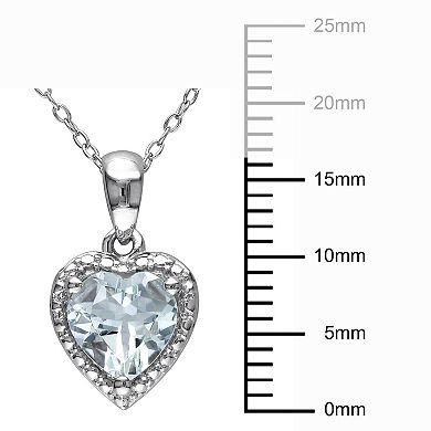 Stella Grace Sterling Silver Aquamarine Heart Halo Pendant Necklace