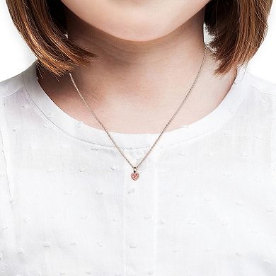 Stella Grace Two Tone Sterling Silver Lab-Created Pink Sapphire Heart Pendant Necklace