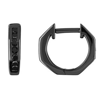 Stella Grace Sterling Silver 1/4 Carat T.W. Black Diamond Hinged Hoop Earrings