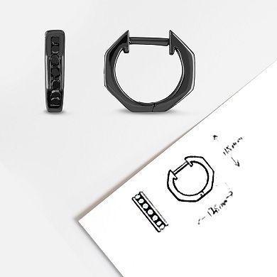 Stella Grace Sterling Silver 1/4 Carat T.W. Black Diamond Hinged Hoop Earrings