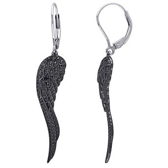 Stella Grace Sterling Silver Black Diamond Accent Leverback Wing Earrings