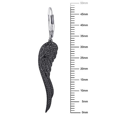 Stella Grace Sterling Silver Black Diamond Accent Leverback Wing Earrings