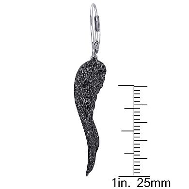 Stella Grace Sterling Silver Black Diamond Accent Leverback Wing Earrings