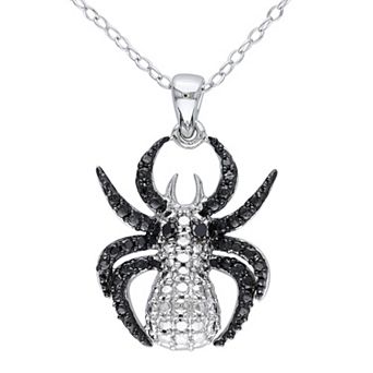 Stella Grace Sterling Silver Black Diamond Accent Spider Pendant Necklace