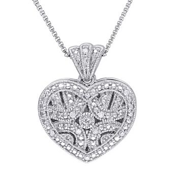 Stella Grace Sterling Silver Diamond Accent Heart Locket Pendant Necklace