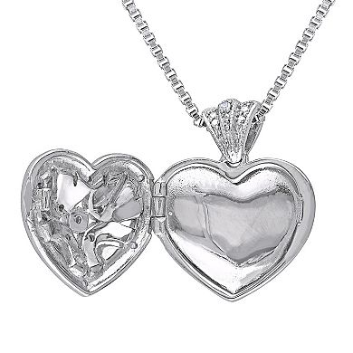 Stella Grace Sterling Silver Diamond Accent Heart Locket Pendant Necklace