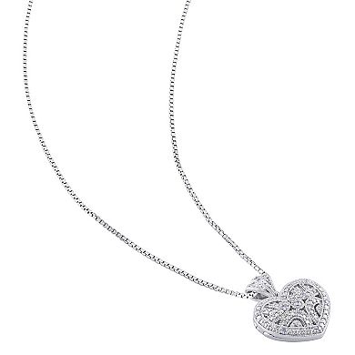 Stella Grace Sterling Silver Diamond Accent Heart Locket Pendant Necklace