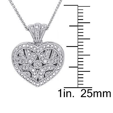 Stella Grace Sterling Silver Diamond Accent Heart Locket Pendant Necklace