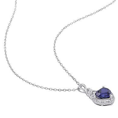 Stella Grace Sterling Silver Lab-Created Blue Sapphire & Diamond Accent Heart Twist Pendant Necklace