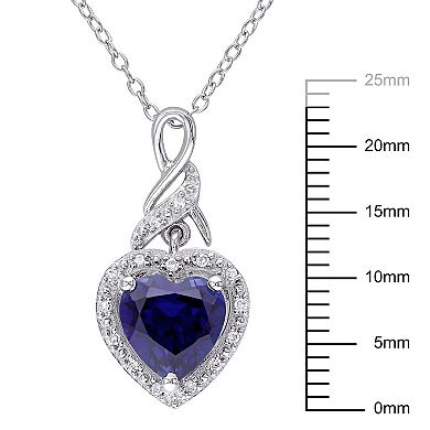 Stella Grace Sterling Silver Lab-Created Blue Sapphire & Diamond Accent Heart Twist Pendant Necklace