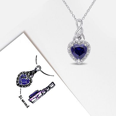 Stella Grace Sterling Silver Lab-Created Blue Sapphire & Diamond Accent Heart Twist Pendant Necklace