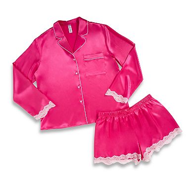Women's Lilac+London 2-Piece Long Sleeve Pajama Top & Pajama Shorts Set