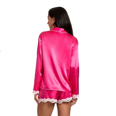 Women's Lilac+London 2-Piece Long Sleeve Pajama Top & Pajama Shorts Set