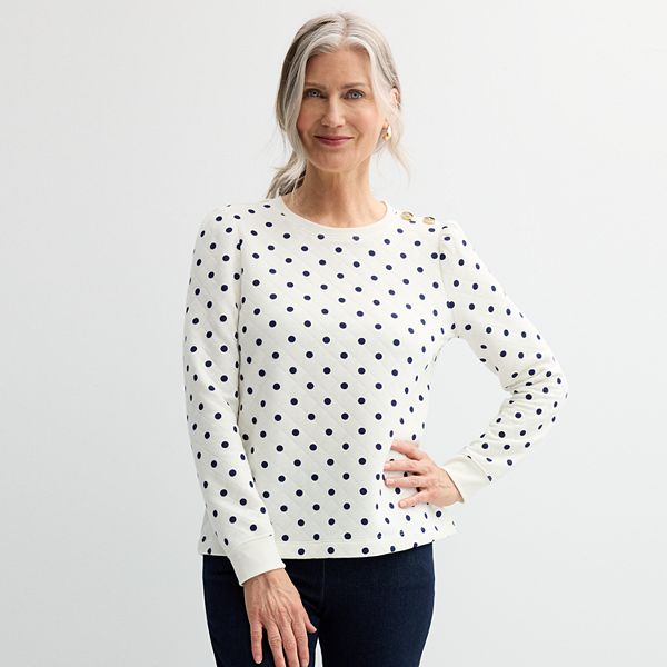 Women's Croft & Barrow® Button Shoulder Top - Cream Chic Dot (MEDIUM)