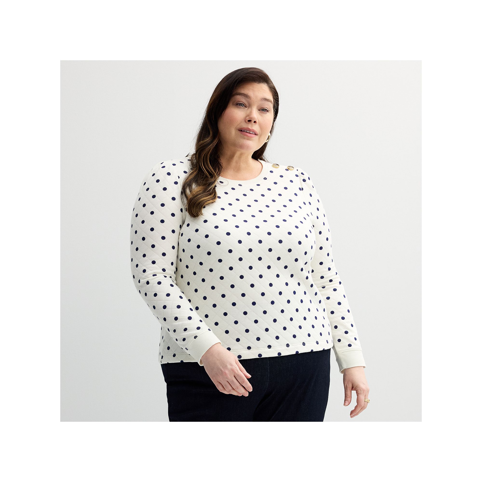 Plus Size Croft & Barrow® Button Shoulder Sweatshirt, Womens, Size: 3XL, 