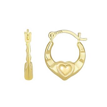 Charming Girl Kids' 14k Gold Puffed Heart Hoop Earrings