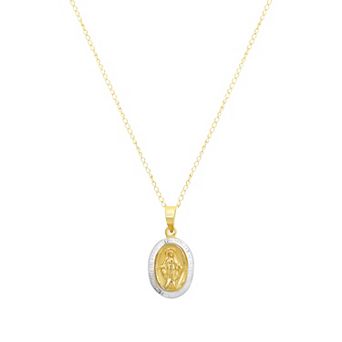 Charming Girl Kids' 14k Gold Two-Tone Oval Mary Pendant Necklace