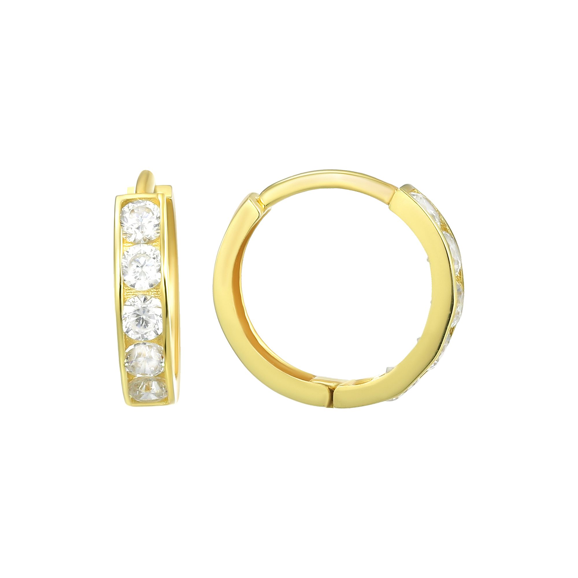 Charming Girl Kids 14k Gold Cubic Zirconia Huggie Earrings, Girls