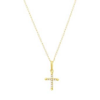 Charming Girl Kids' 14k Gold Cubic Zirconia Cross Pendant Necklace