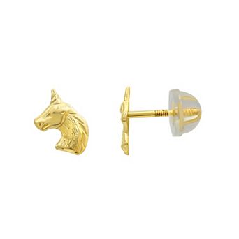 Charming Girl Kids' 14k Gold Diamond Cut Unicorn Stud Earrings