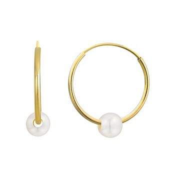 Charming Girl Kids' 14k Gold Endless Simulated Pearl Hoop Earrings
