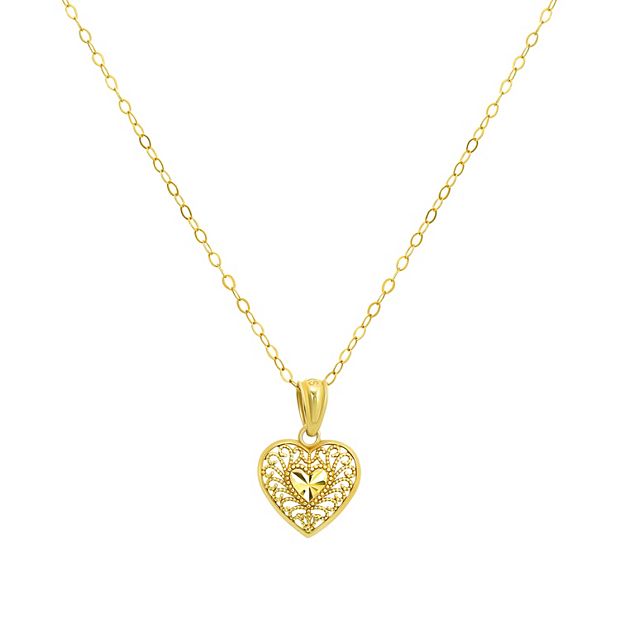 Charming Girl Kids 10k Gold Small Heart Pendant Necklace