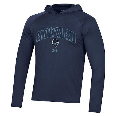 Men's Under Armour Navy Howard Bison 2023 Sideline Tech Hooded Raglan Long Sleeve T-Shirt