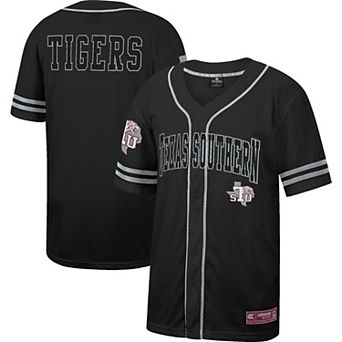 Men's Colosseum Black Texas Southern Tigers Free Spirited Mesh Button-Up Baseball Jersey