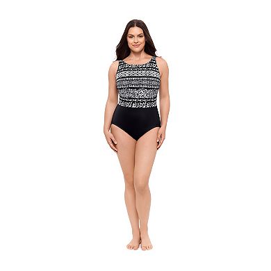 Women's Great Lengths Fleur De Noire Scoopback Highneck One-Piece Swimsuit