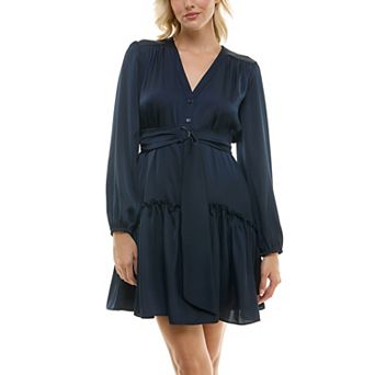 Women's Taylor Belted Ruffle Satin Mini Dress