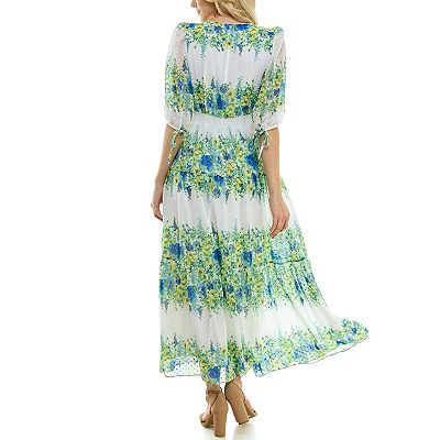 taylor chiffon dress Taylor Women's Floral Chiffon V-Neck Pleated Dress - Blacktaupe