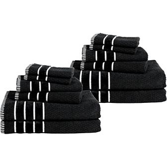 Lavish Home 12 pc Combed Cotton Rice Weave Bath Towel Set