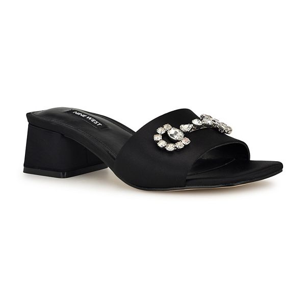 NINE WEST BLACK SATIN SLIP ONS WITH top BOW ON ROP ABSOLUTELY GORGEOUS CONDITION