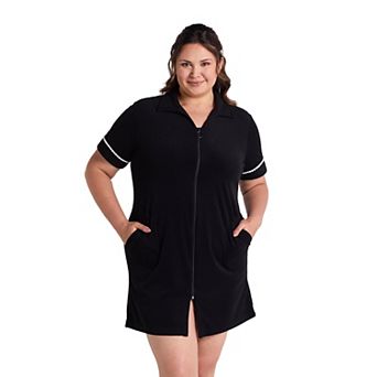 Plus Size Miss Elaine Essentials Terry Short Zip Robe