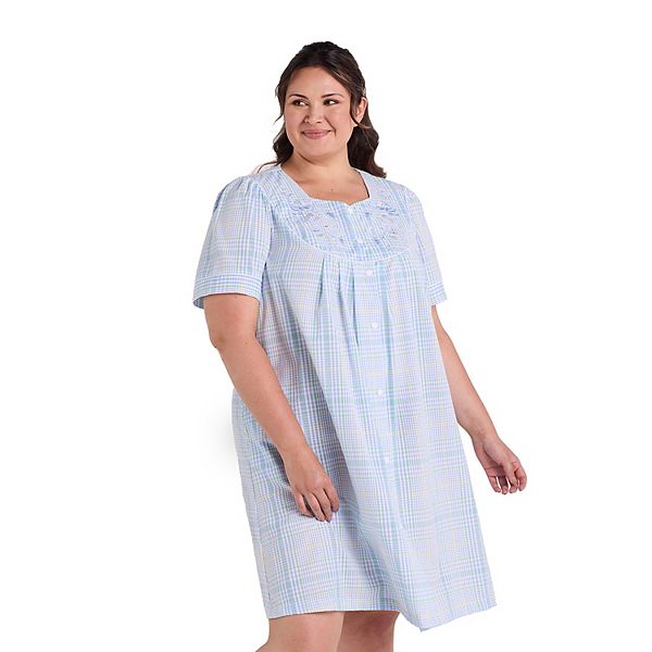 Plus Size Miss Elaine Essentials Seersucker Short Snap Robe