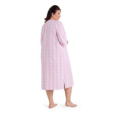 Plus Size Miss Elaine Essentials Seersucker Long Zip Robe